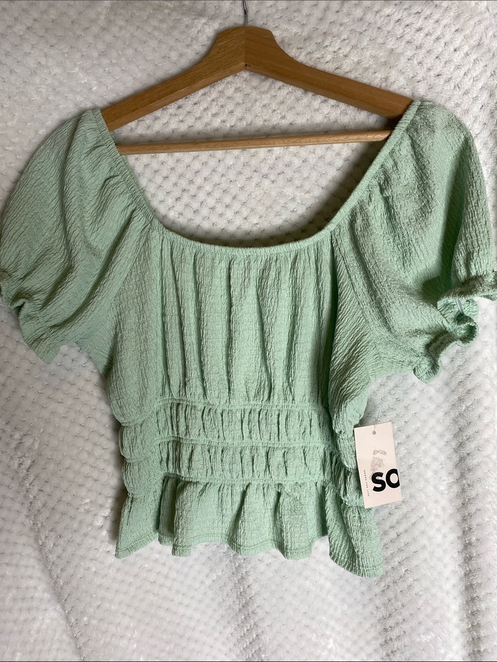 SO Mint Green Smocked Peplum Top